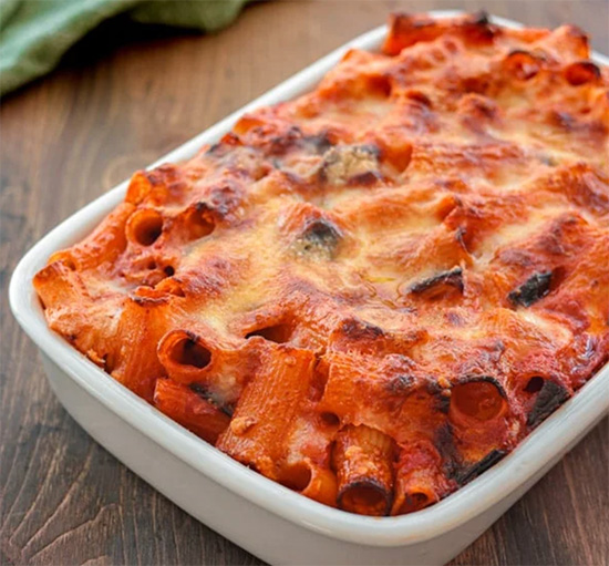 baked lasagna in a white dish